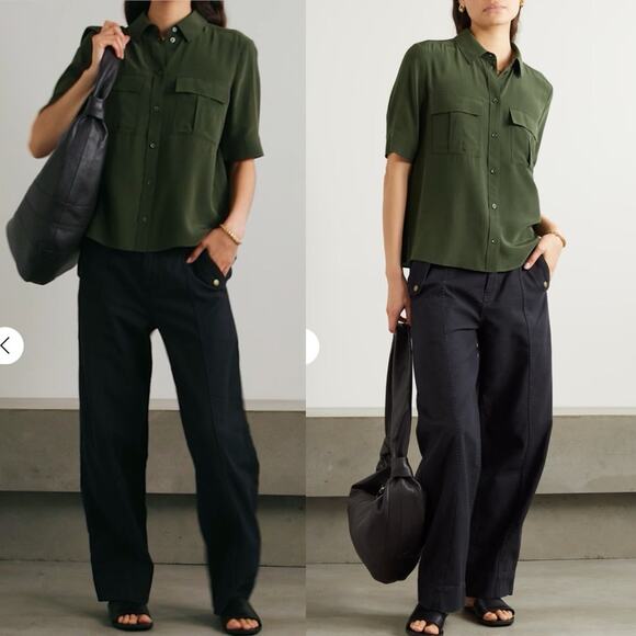 NWOT NEW Frame Green Silk Crepe Shirt - Picture 1 of 8